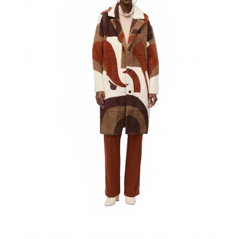 NEW JOSEPH RIBKOFF avianna abstract print feather yarn sweater coat in cinnamon